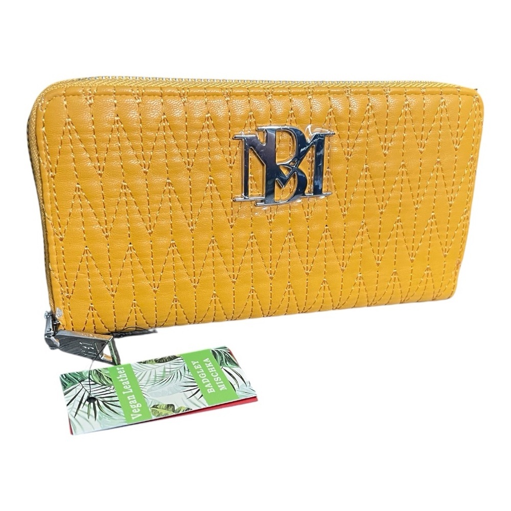 Badgley Mischka Yellow Quilted Zip Wallet NWT